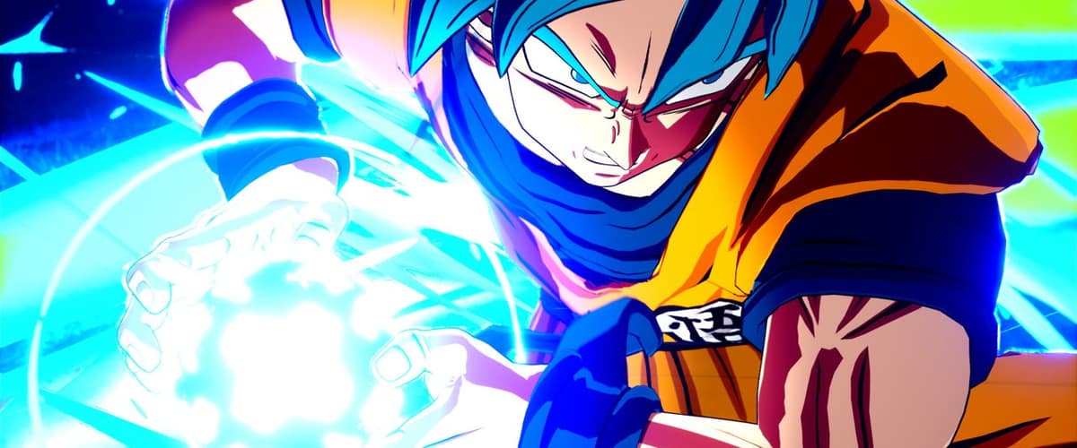 Goku en Super Saiyan Blue charge une boule d'énergie bleue dans Dragon Ball: Sparking! Zero