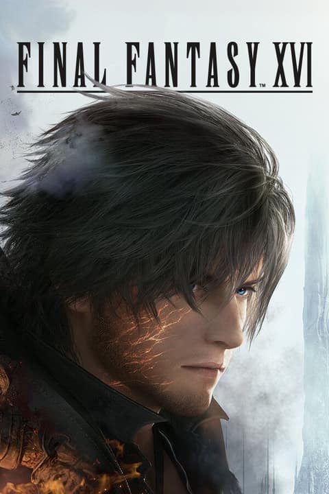Affiche de Final Fantasy XVI : le visage de Clive Rosfield en gros plan sous le logo du jeu