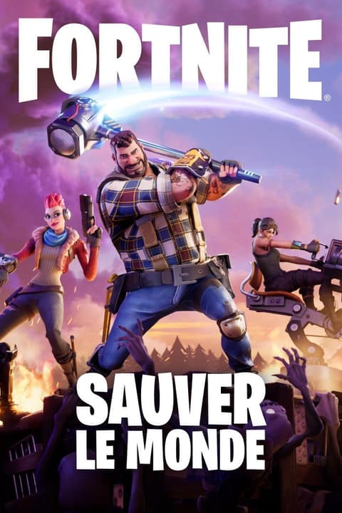 Affiche de Fortnite Sauver le monde : un héros brandit un marteau devant ses coéquipiers face à une horde de monstres