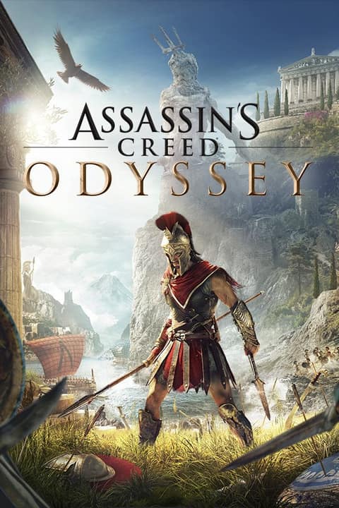 Jaquette d'Assassin's Creed Odyssey : un guerrier spartiate de dos, lance en main, face à la mer
