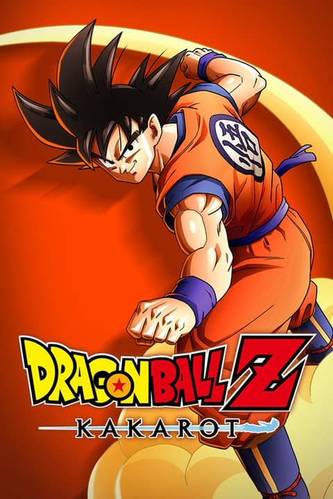 Jaquette de Dragon Ball Z: Kakarot : Goku jeune, souriant, poing levé, sur fond orange