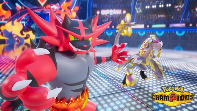Félinferno face à un adversaire dans l'arène de Pokémon Champions