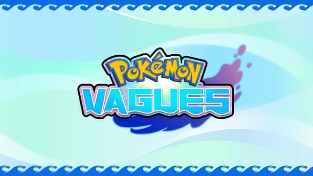 Logo de Pokémon Vagues sur fond de vagues bleues