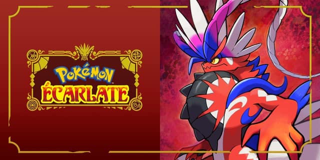 Visuel de Pokémon Écarlate : le logo du jeu et le Pokémon légendaire Koraidon