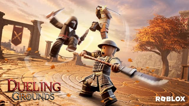 Des avatars s'affrontent à l'épée dans une arène en ruines, dans Dueling Grounds
