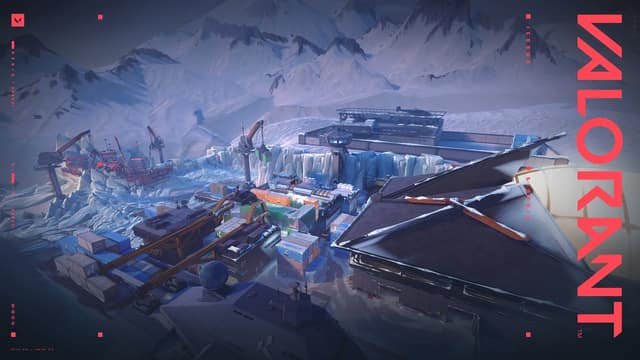 Fond d'écran officiel de la carte Icebox : une base enneigée et ses conteneurs