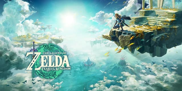 Visuel de The Legend of Zelda: Tears of the Kingdom : Link au bord d'une île céleste au-dessus des nuages