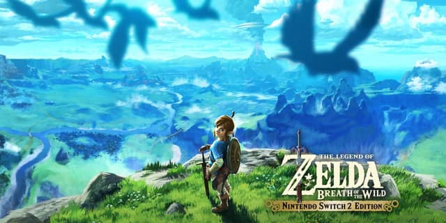 Visuel de Breath of the Wild – Nintendo Switch 2 Edition : Link de dos sur une falaise face aux plaines d'Hyrule