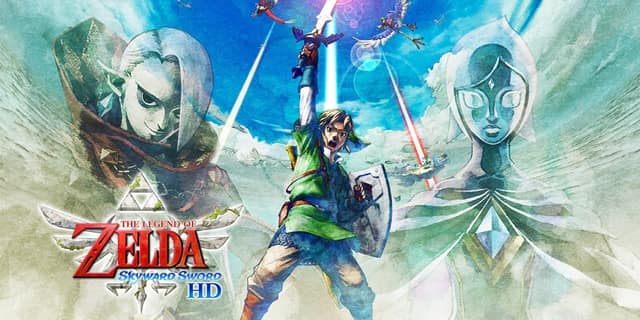 Visuel de Skyward Sword HD : Link brandit l'épée entre Ghirahim et Fay