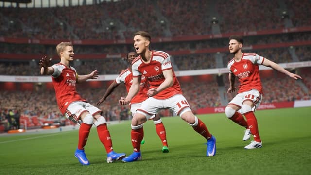 Des joueurs d'Arsenal célèbrent ensemble sur la pelouse