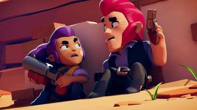 Shelly et Colt, à l'abri derrière un rocher, échangent un regard