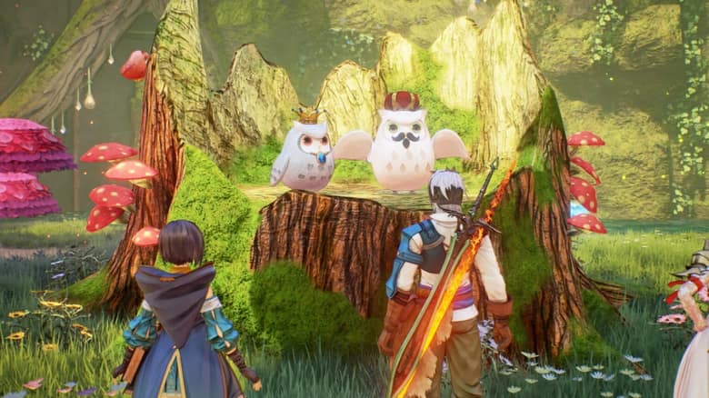 Tales of Arise : le groupe découvre deux créatures blanches perchées sur une souche