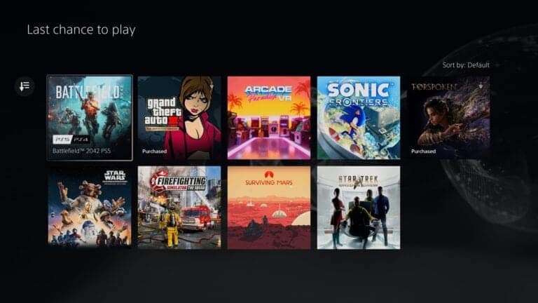 Écran « Last chance to play » du PlayStation Plus : Battlefield 2042, GTA, Sonic Frontiers et Star Wars bientôt retirés du catalogue