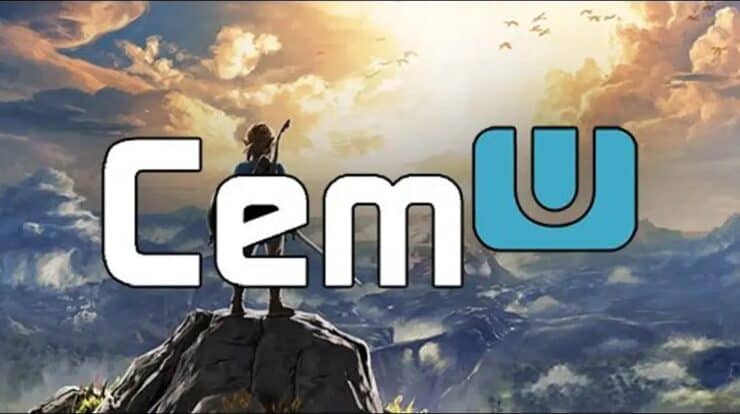 Le logo de CEMU, l’émulateur Wii U, sur une image de Zelda Breath of the Wild
