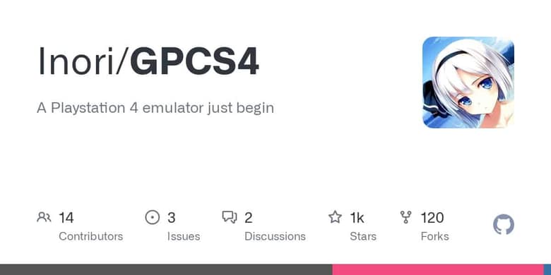 Fiche GitHub du dépôt Inori/GPCS4, décrit comme « A Playstation 4 emulator just begin »