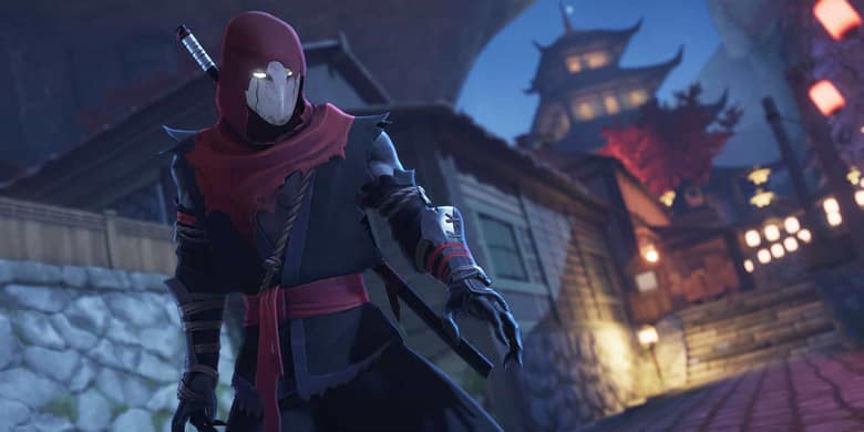 Aragami ou jeu d'infiltration ninja : un assassin masqué sur les toits d'un village japonais la nuit
