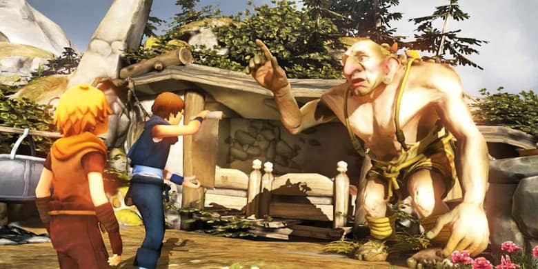 Brothers A Tale of Two Sons : les deux frères face à un géant devant sa cabane
