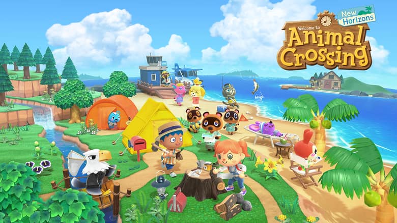 Animal Crossing New Horizons : les habitants du village réunis sur la plage de l'île
