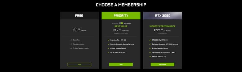 Grille tarifaire GeForce Now : les formules Free, Priority et RTX 3080
