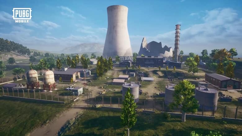 PUBG Mobile : vue aérienne d'une centrale électrique de la carte