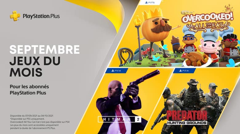 PlayStation Plus septembre : les jeux offerts du mois, Overcooked All You Can Eat, Hitman 2 et Predator Hunting Grounds