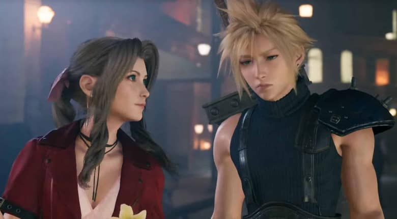 Final Fantasy VII Remake : Aerith et Cloud marchent côte à côte dans les rues de Midgar