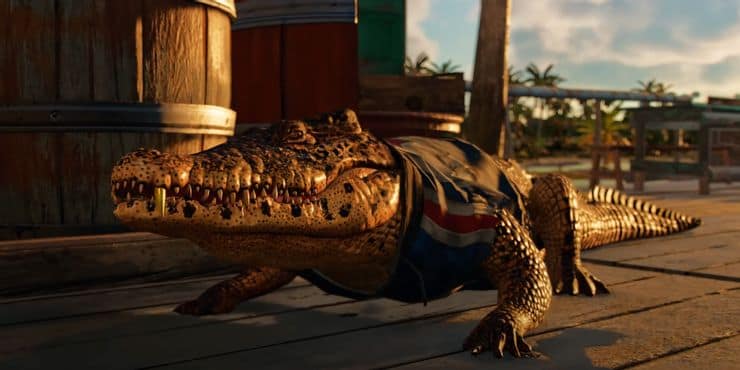 Far Cry 6 : Guapo, le crocodile compagnon, marche sur une place