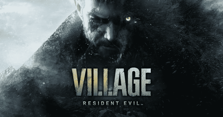 Jaquette de Resident Evil Village : le visage d'un villageois au-dessus du logo