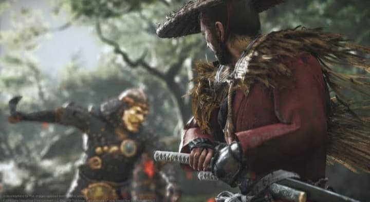 Ghost of Tsushima : Jin Sakai face à un guerrier mongol, sabres croisés