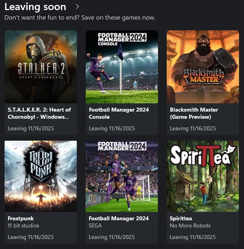 Xbox Game Pass cinq jeux quittent le service le 15 novembre, dont S.T.A.L.K.E.R. 2