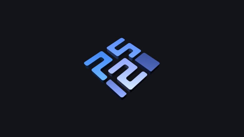 Logo de PCSX2 : les lettres du nom dessinées en blocs bleus isométriques, sur fond gris anthracite