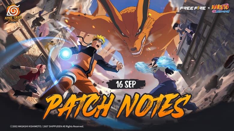 Visuel officiel des notes de mise à jour OB55, avec Naruto et Kyûbi, daté du 16 septembre