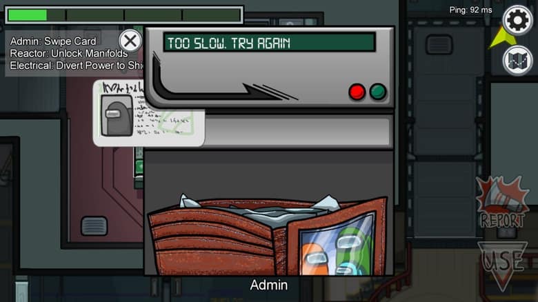 Tâche de la carte magnétique dans Among Us sur PC, avec le message « Too slow. Try again »