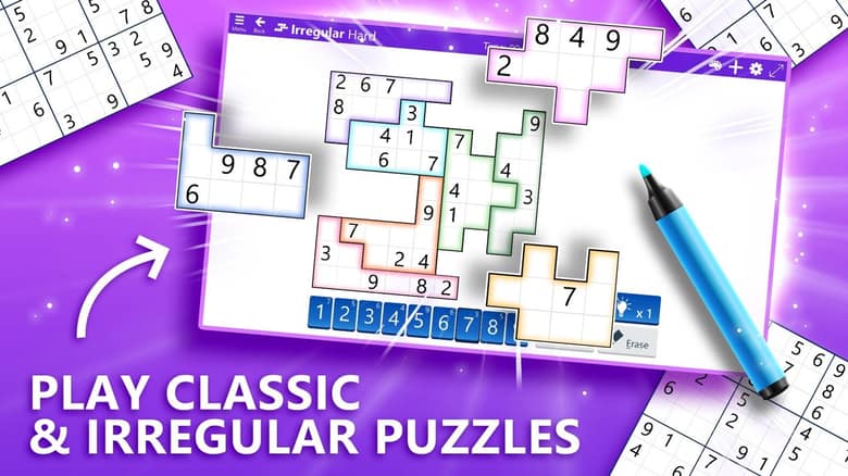 Grille irrégulière de Microsoft Sudoku dont les blocs ont des formes variées