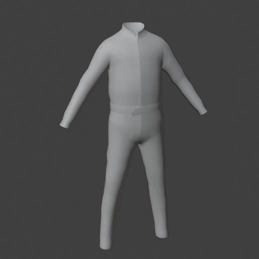 Combinaison grise modélisée en 3D, exemple de vêtement superposable