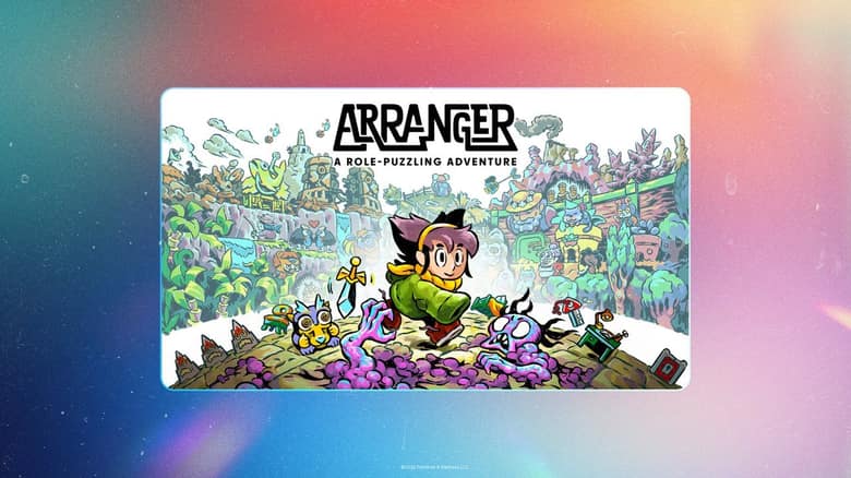 Arranger : A Role-Puzzling Adventure, un jeu offert par Epic sur mobile : l'héroïne court sur un chemin, entourée de créatures et d'un village dessiné
