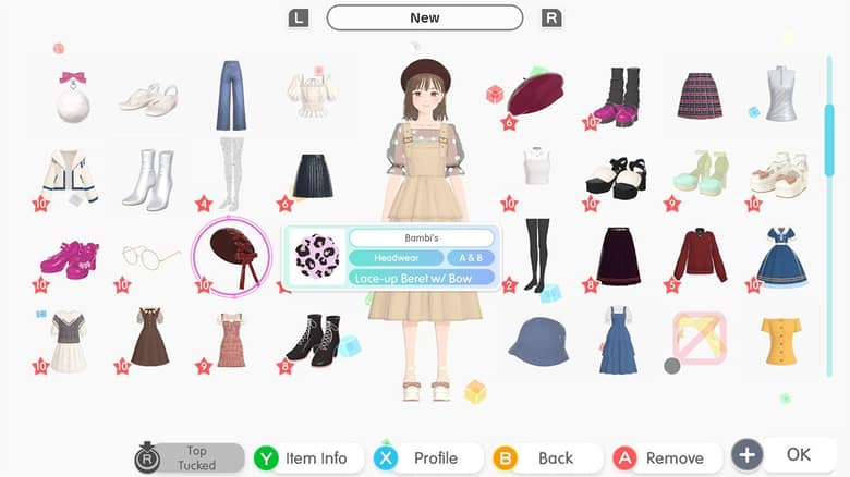 Écran de garde-robe de Fashion Dreamer, avec une muse au centre entourée de vêtements, chaussures et accessoires