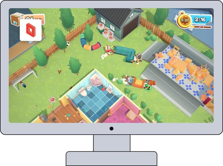 Un écran de bureau affiche un jeu vu de dessus, diffusé par Parsec
