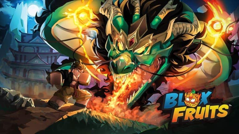 Visuel officiel de Blox Fruits : un dragon crachant du feu