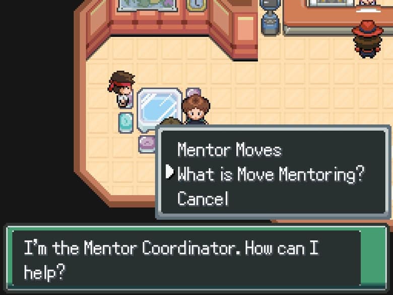 Le personnage parle au Mentor Coordinator, qui propose le menu Mentor Moves