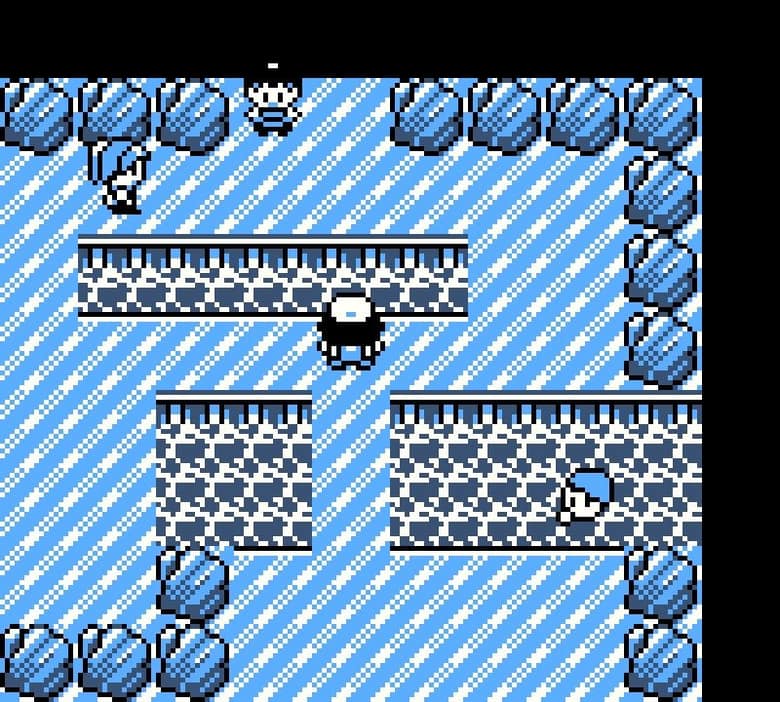 Le héros traverse une arène de glace dans Pokémon Brown, sur Game Boy