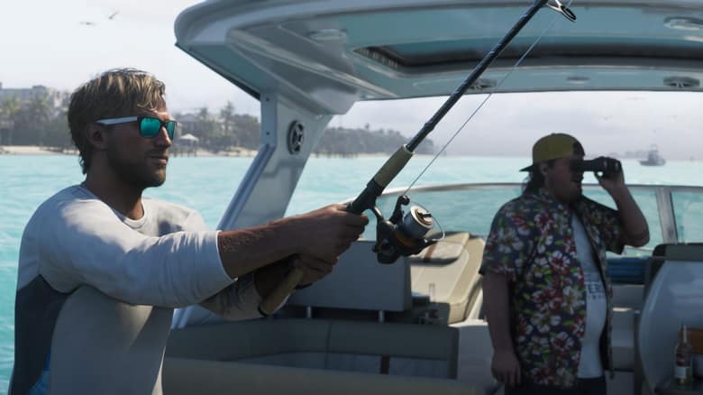 Jason Duval pêche à l'arrière d'un bateau dans les Keys, GTA VI