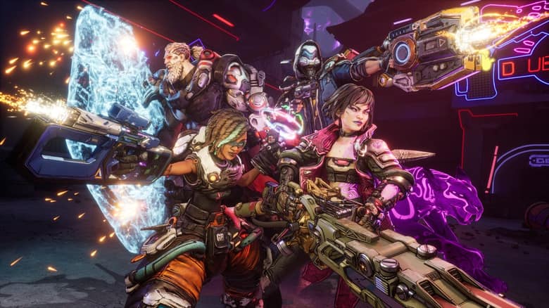 Les quatre Chasseurs de l'Arche jouables au lancement de Borderlands 4, réunis armes en main
