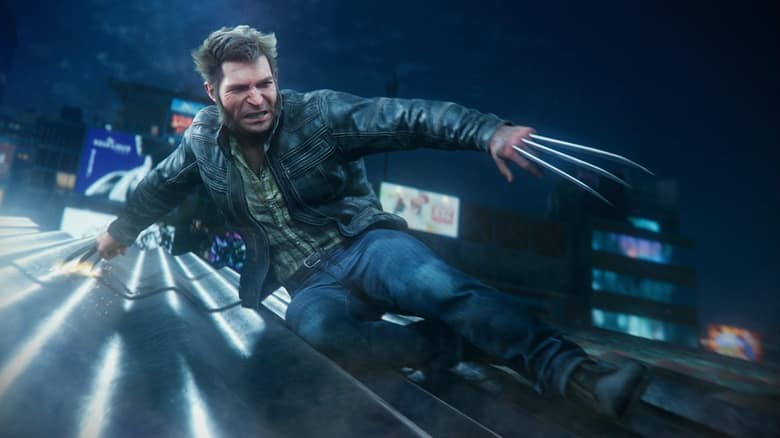 Logan, en veste de cuir, griffes sorties, de nuit en ville