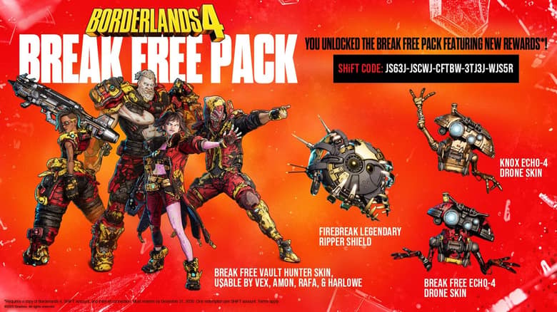 Le Break Free Pack de Borderlands 4, offert par un code SHiFT